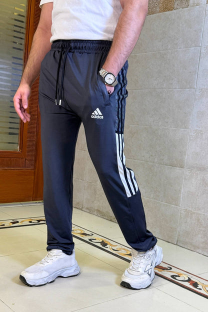 Mens Imported 4 way Lycra 2 Striped Net ADDS Gray Trouser