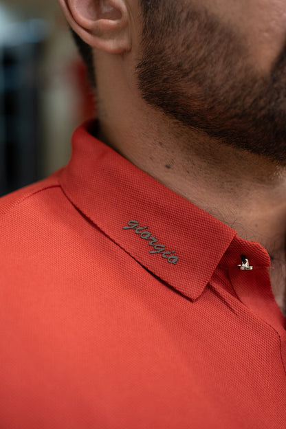 ITALIAN TEXTURED STITCHLESS POLO SHIRT LVPS-011 CARROT RED