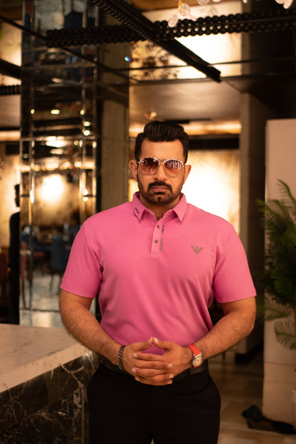 ITALIAN TEXTURED STITCHLESS POLO SHIRT LVPS-07 PINK