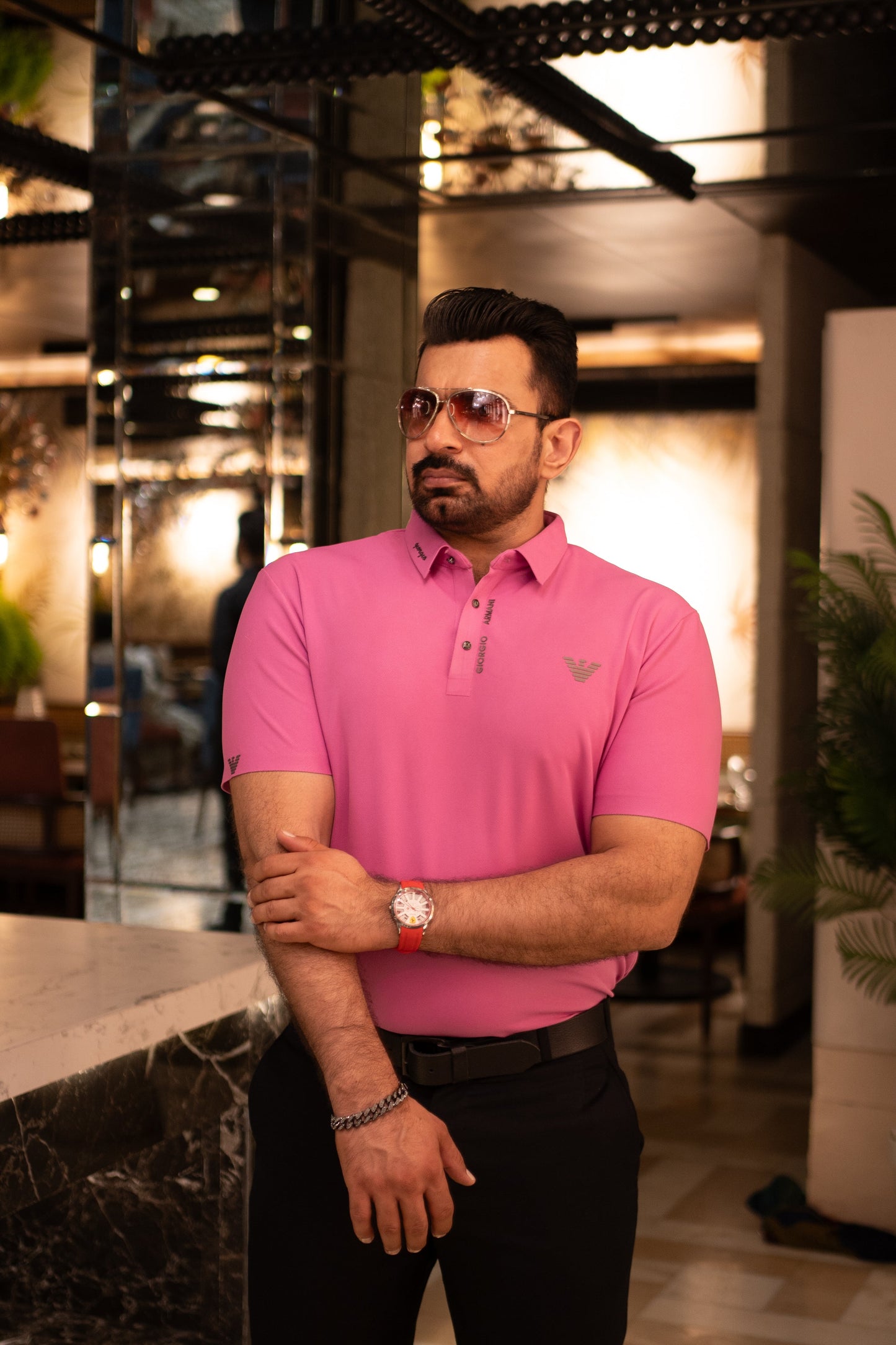 ITALIAN TEXTURED STITCHLESS POLO SHIRT LVPS-07 PINK