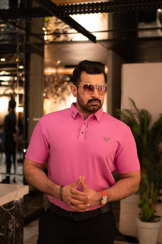 ITALIAN TEXTURED STITCHLESS POLO SHIRT LVPS-07 PINK