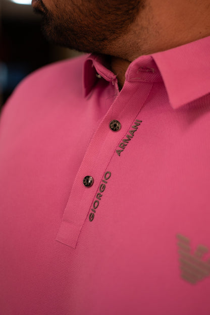ITALIAN TEXTURED STITCHLESS POLO SHIRT LVPS-07 PINK