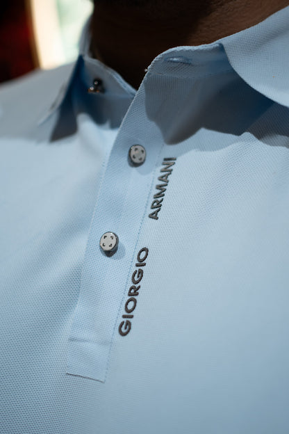 ITALIAN TEXTURED STITCHLESS POLO SHIRT LVPS-04 LIGHT SKY BLUE