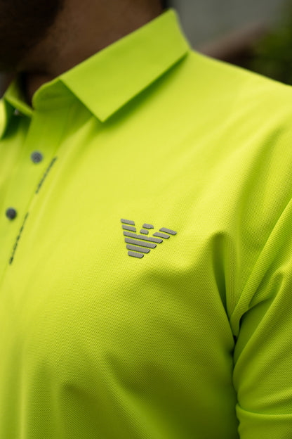 ITALIAN TEXTURED STITCHLESS POLO SHIRT LVPS-14 FLUORESCENT GREEN