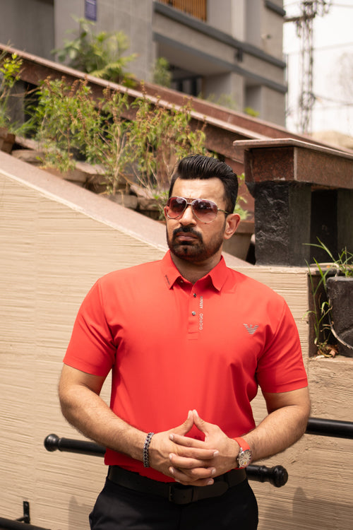 ITALIAN TEXTURED STITCHLESS POLO SHIRT LVPS-05 ACTIVE RED