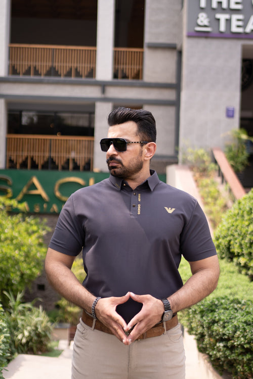 ITALIAN TEXTURED STITCHLESS POLO SHIRT LVPS CHARCOAL GRAY