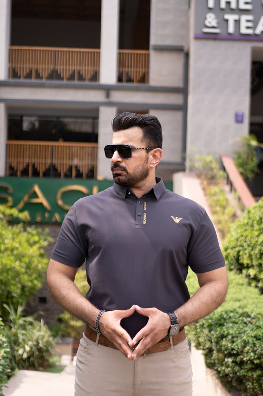 ITALIAN TEXTURED STITCHLESS POLO SHIRT LVPS CHARCOAL GRAY