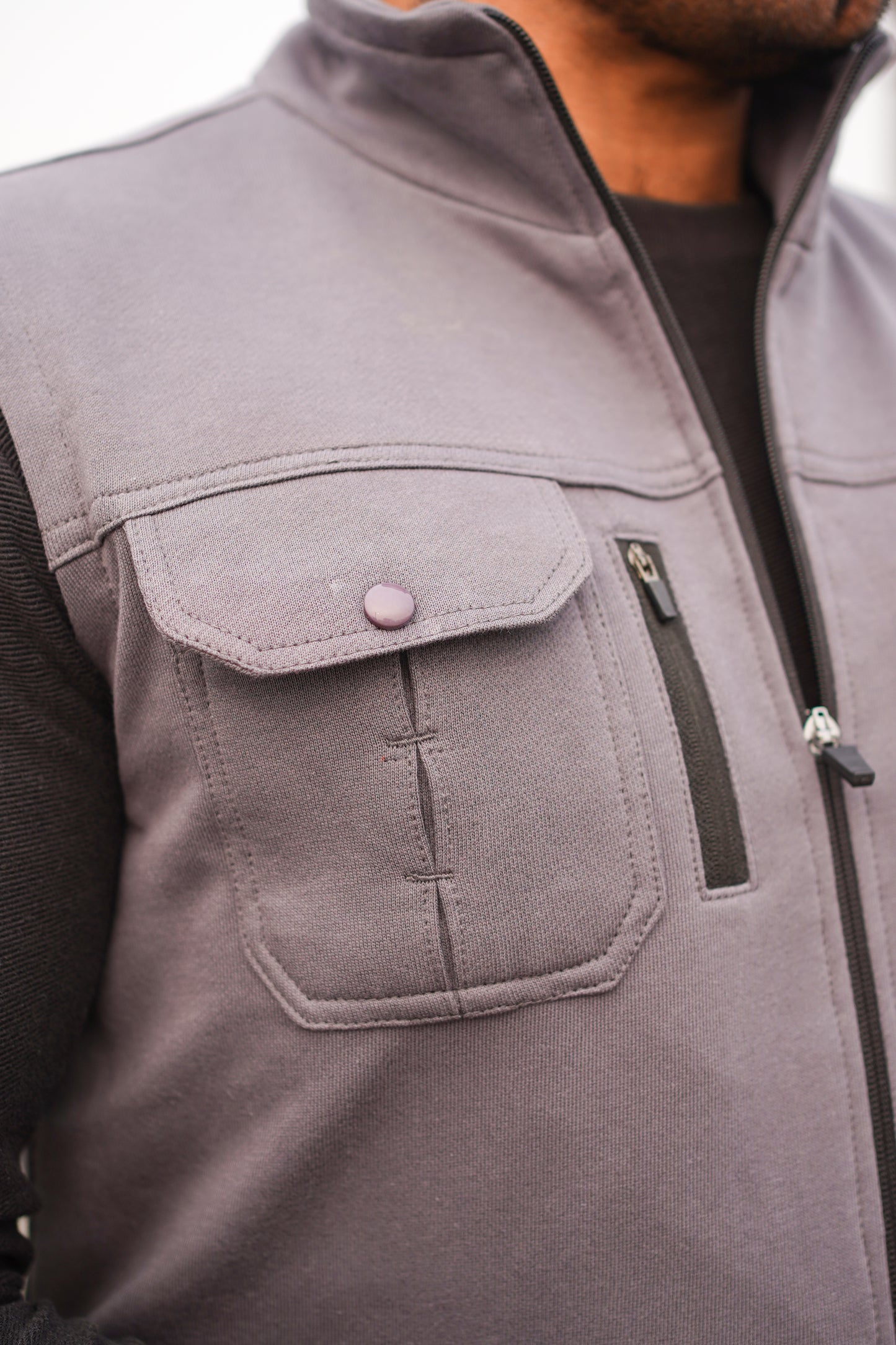 Premium Cotton Fleece Four Pocket Jacket Grey  Jkt-02