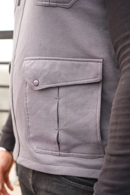 Premium Cotton Fleece Four Pocket Jacket Grey  Jkt-02