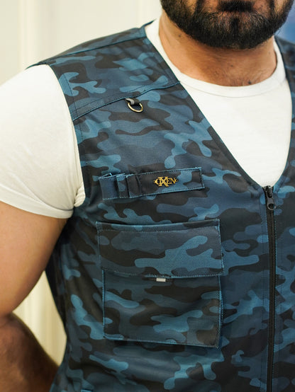 Premium Italian Textured fabrics Blue Camouflage  Sidu Four Pocket Jacket SDJkt-20