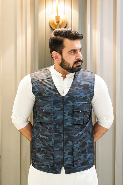 Premium Italian Textured fabrics Blue Camouflage  Sidu Four Pocket Jacket SDJkt-20