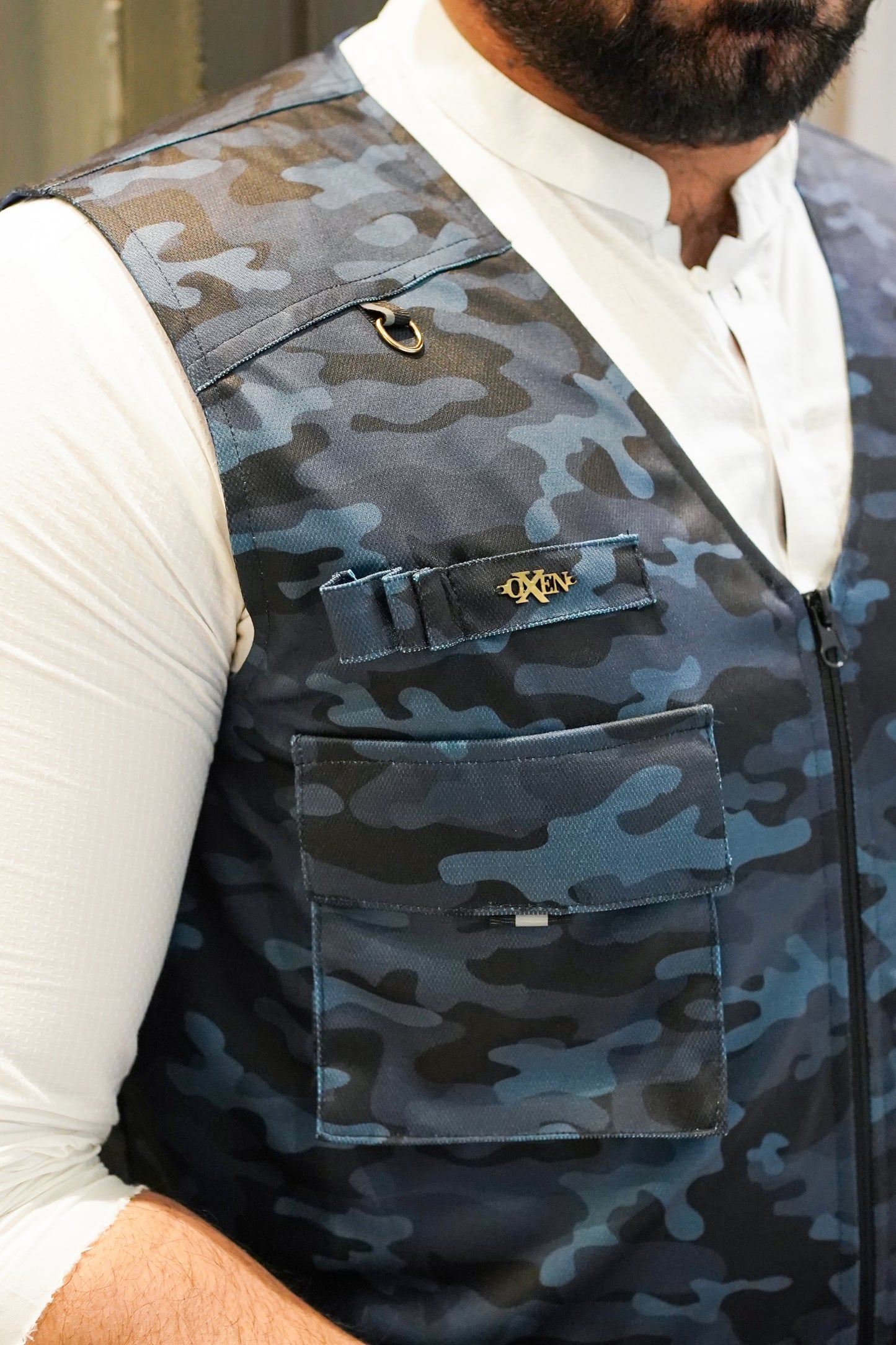 Premium Italian Textured fabrics Blue Camouflage  Sidu Four Pocket Jacket SDJkt-20