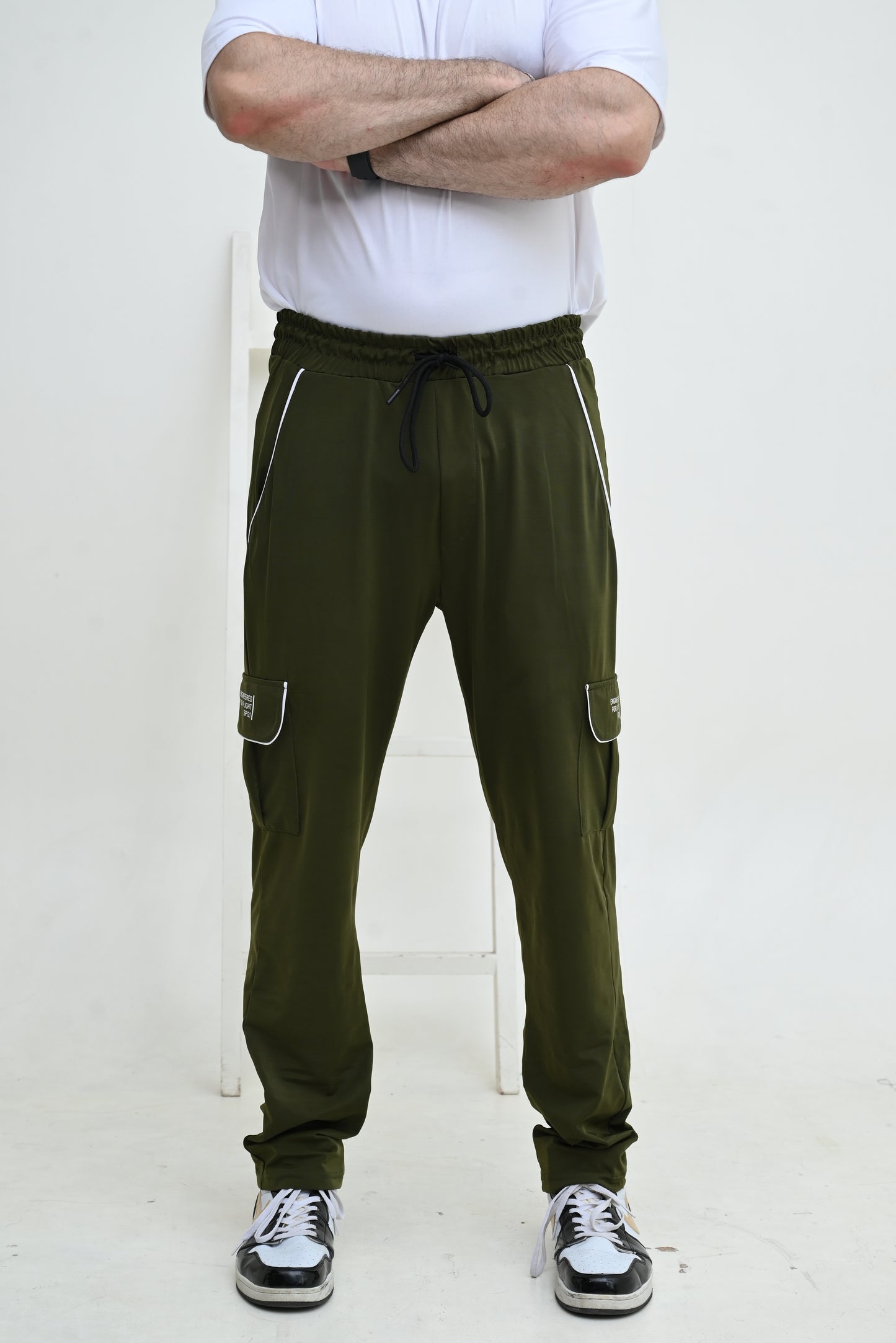 Men's 4 way Stretch-able Lycra six Pocket Cargo Trouser Army Green -OXT#082