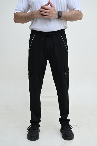 Men's 4 way Stretch-able Lycra six Pocket Cargo Trouser Black -OXT#081