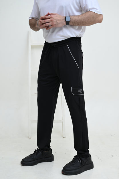 Men's 4 way Stretch-able Lycra six Pocket Cargo Trouser Black -OXT#081