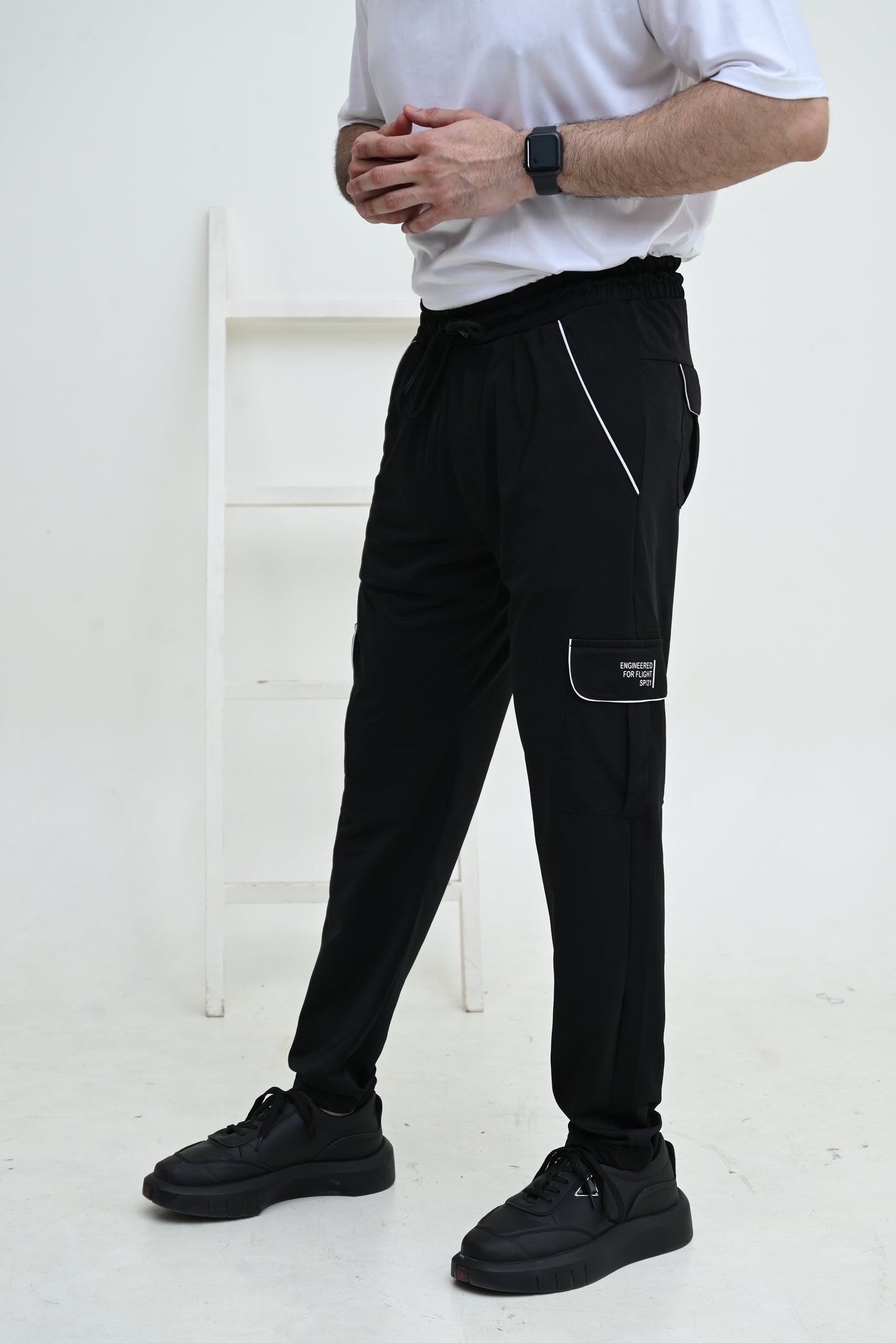 Men's 4 way Stretch-able Lycra six Pocket Cargo Trouser Black -OXT#081