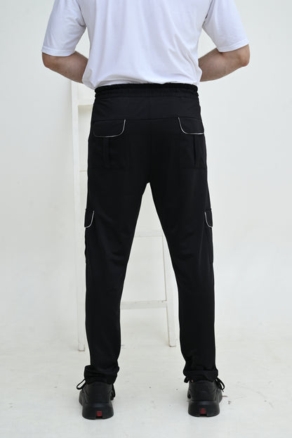 Men's 4 way Stretch-able Lycra six Pocket Cargo Trouser Black -OXT#081