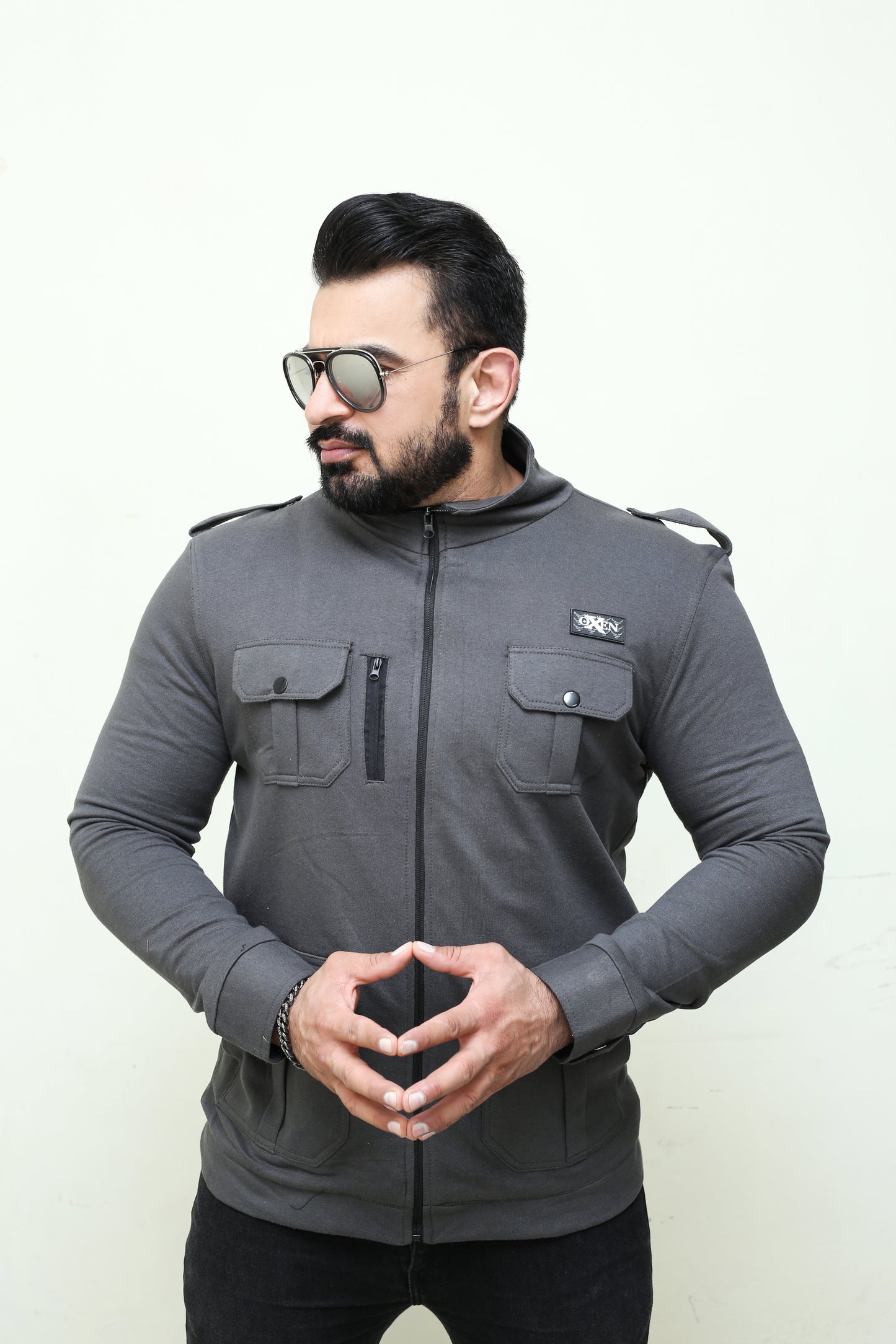 Premium Four Pocket Full Sleeve Grey Jacket # 05