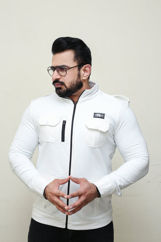 Premium Four Pocket Full Sleeve  White Jacket # 07