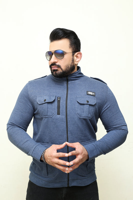 Premium Four Pocket Full Sleeve  Blue Milange  Jacket # 09