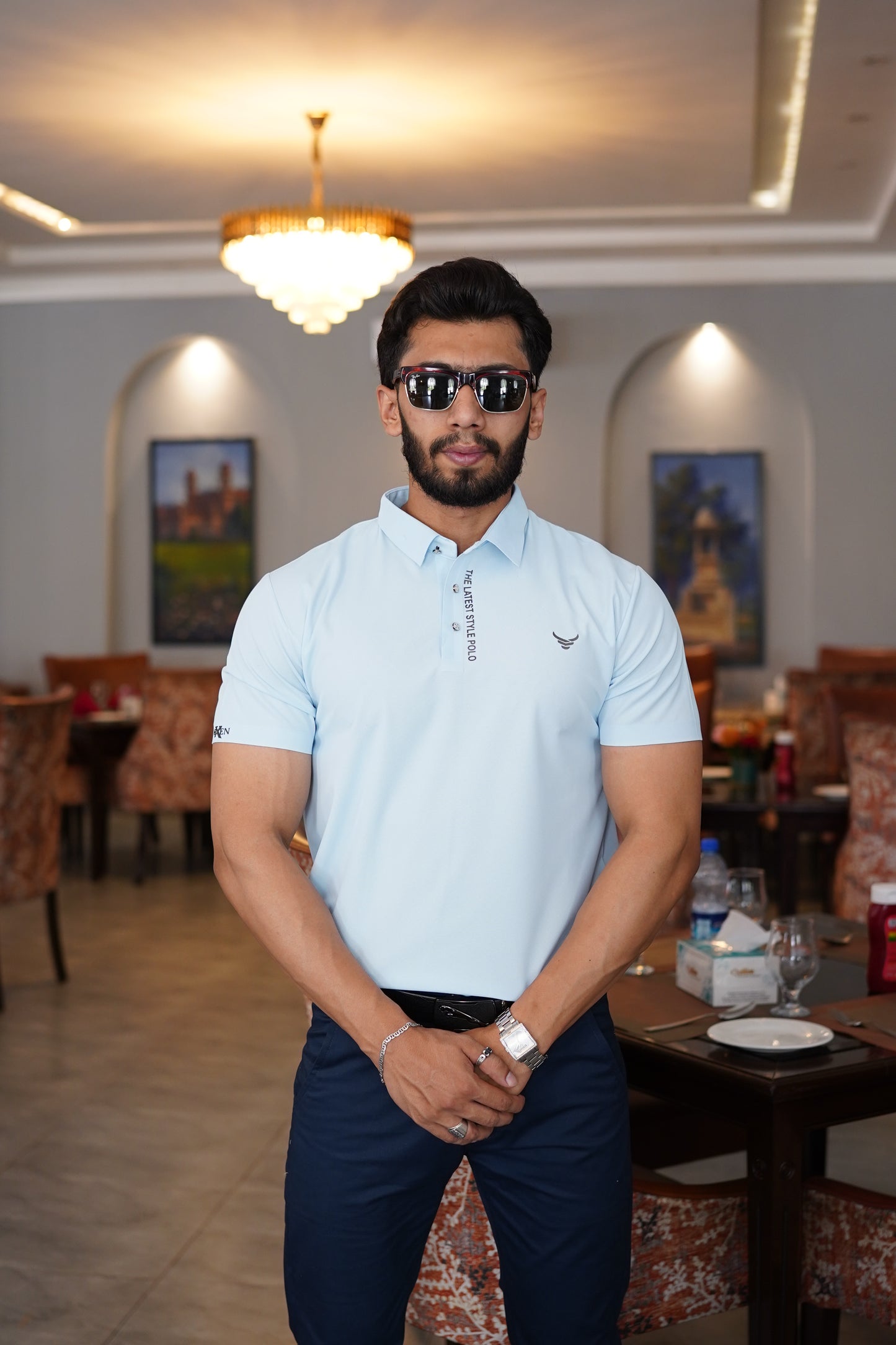 Italian textured seam less Polo Shirts OXT # 12 Sky