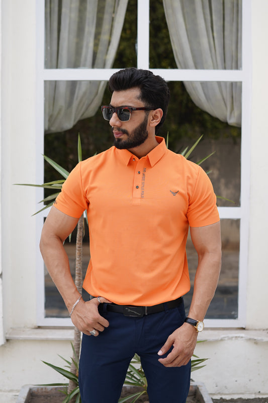 Italian textured seam less Polo Shirts OXT # 05 Orange