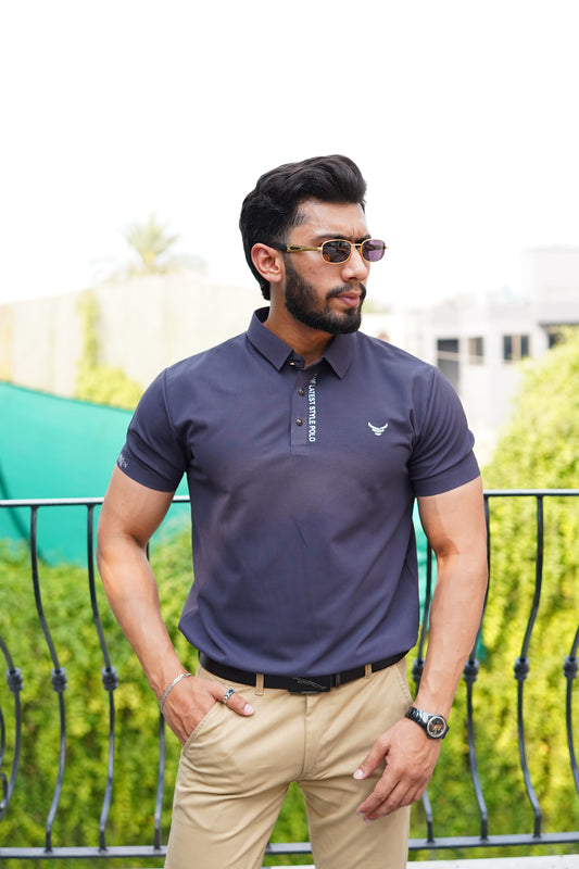 Italian textured seam less Polo Shirts OXT # 10 Grey