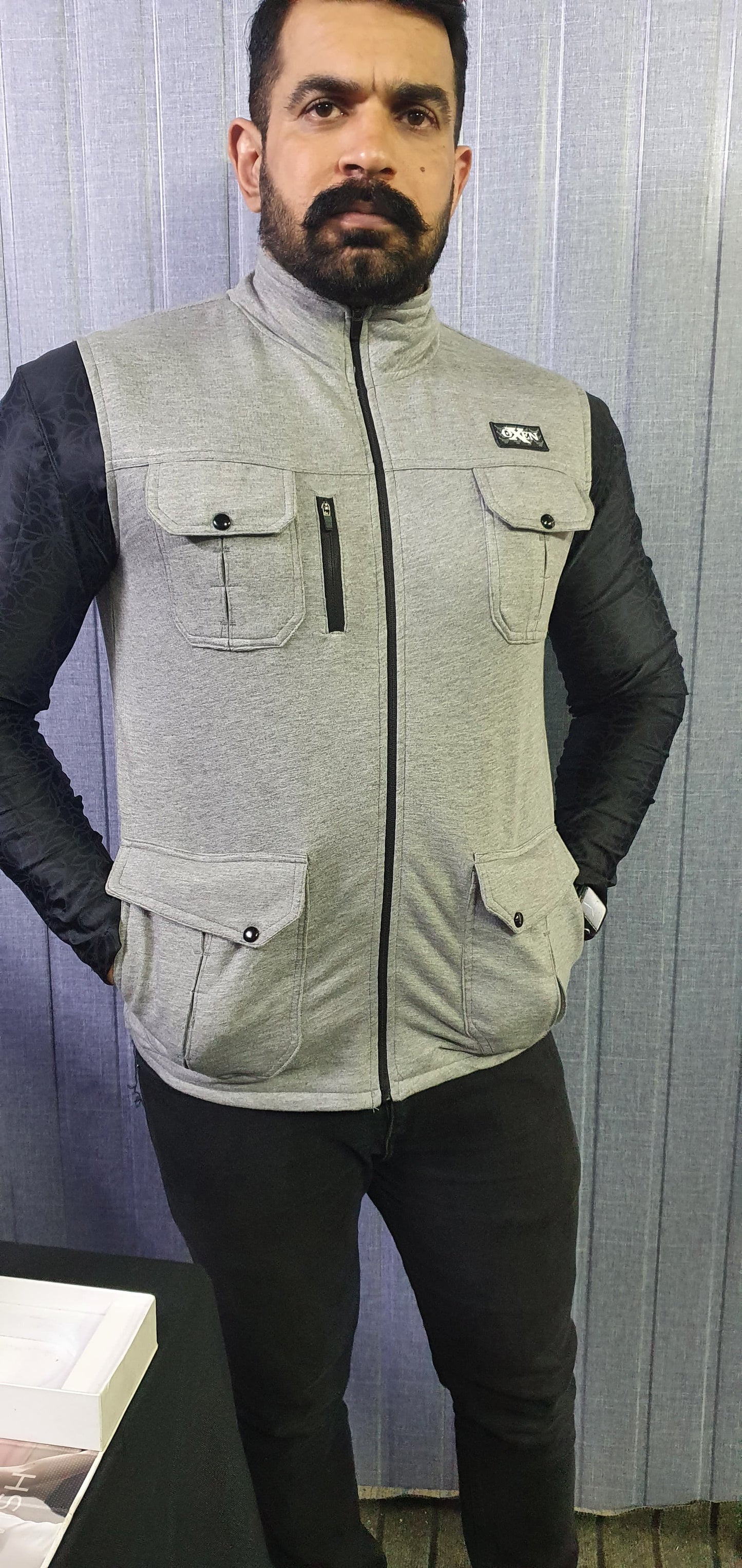 Premium Cotton Fleece Four Pocket sleeveless Jacket Haider Grey   13