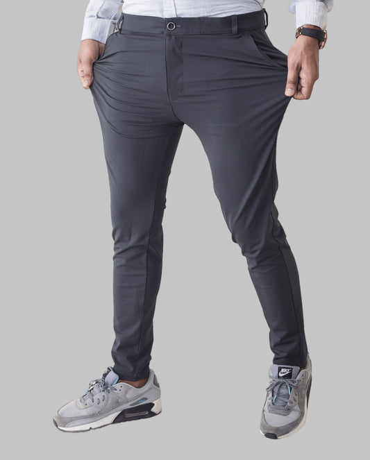 Oxen Super Stretchy Slim Fit Lycra Pent For Men-Grey Black-SW#0P3